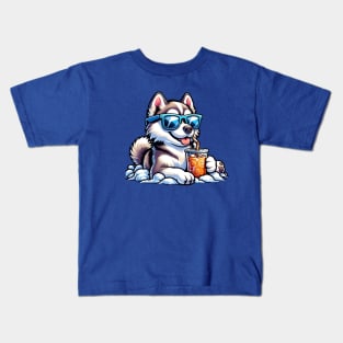 Siberian Husky Drinking Iced Tea Wearing Sunglasses Kids T-Shirt